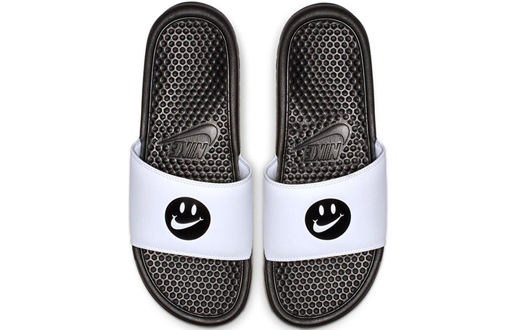 Nike JDI Black White Smiling Face Slippers 'Black White' 圖 4