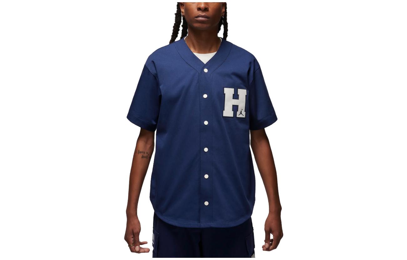 Nike Jordan x Howard University Button-Up V-Neck Baseball Jacket Blue Mens FJ9331-419