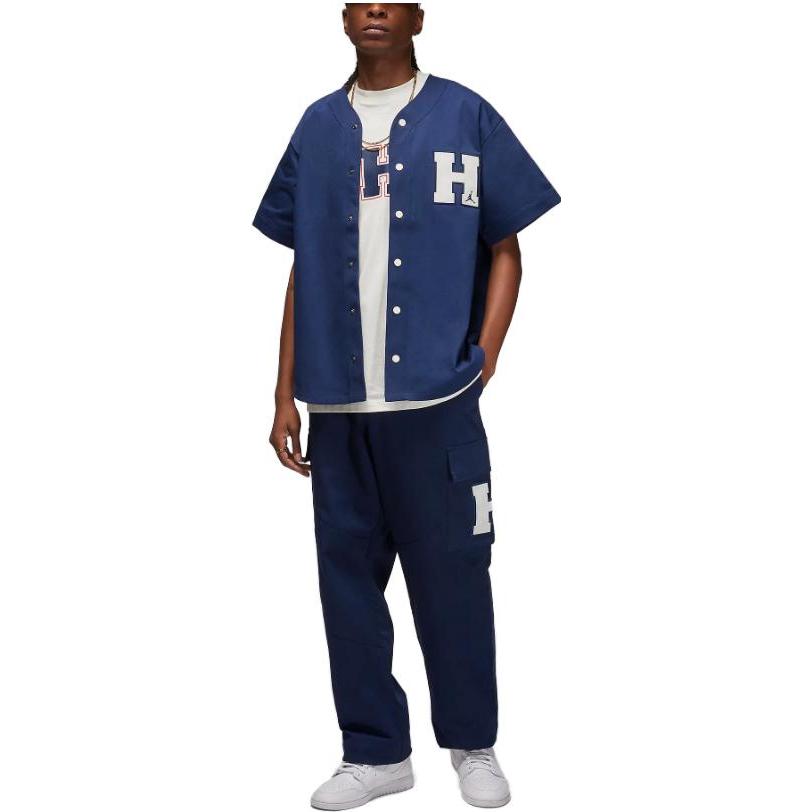 Shop Nike Jordan x 霍华德大學 男款藍色V領棒球外套 FJ9331-419