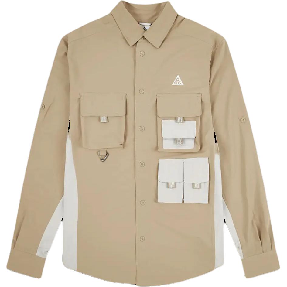 Nike Khaki Multi-Pocket Patchwork Button-Up Long-Sleeve Jacket DN3936-248