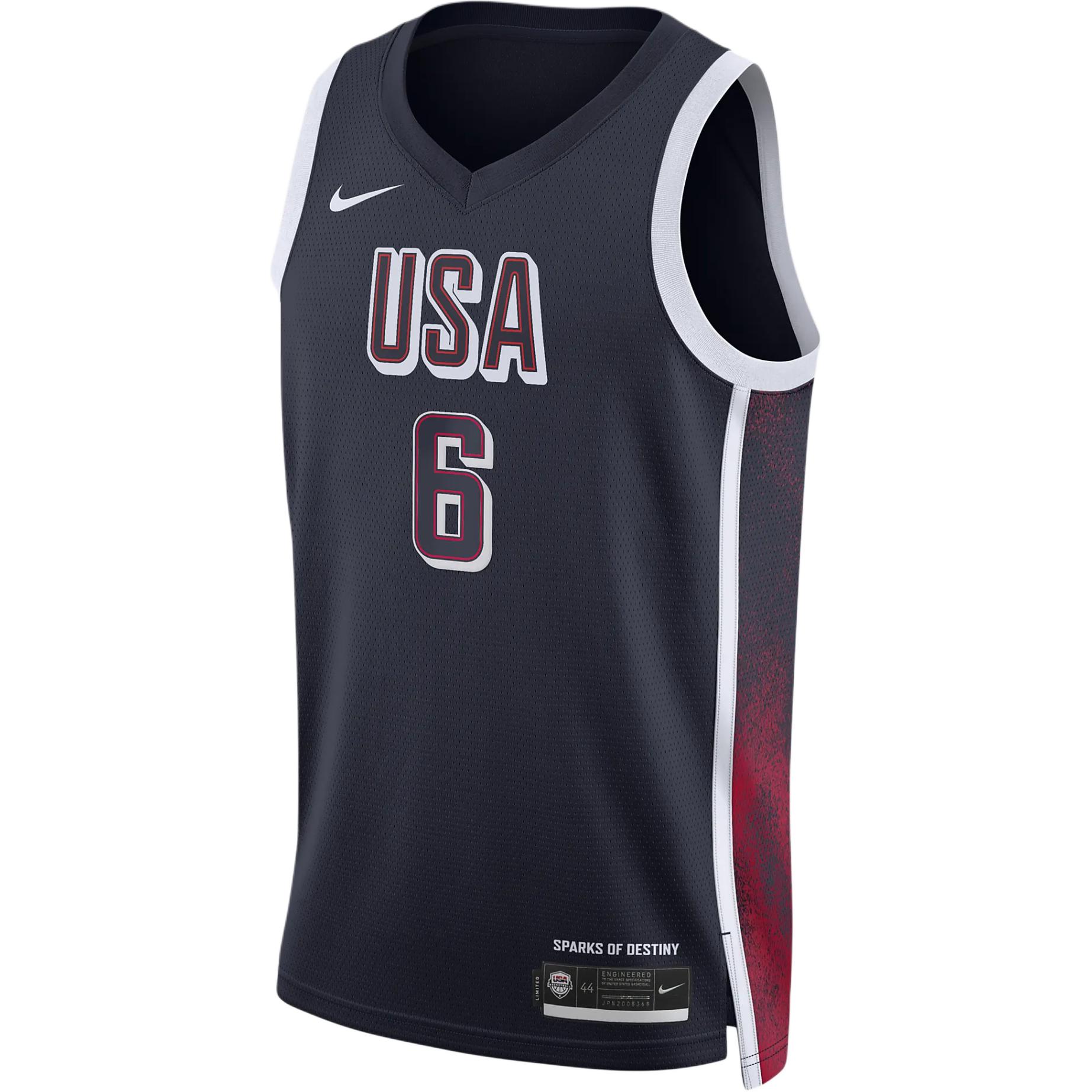 Nike LeBron James Team USA SS24 Dri-FIT Navy Basketball Training Jersey . NN201911308-USA