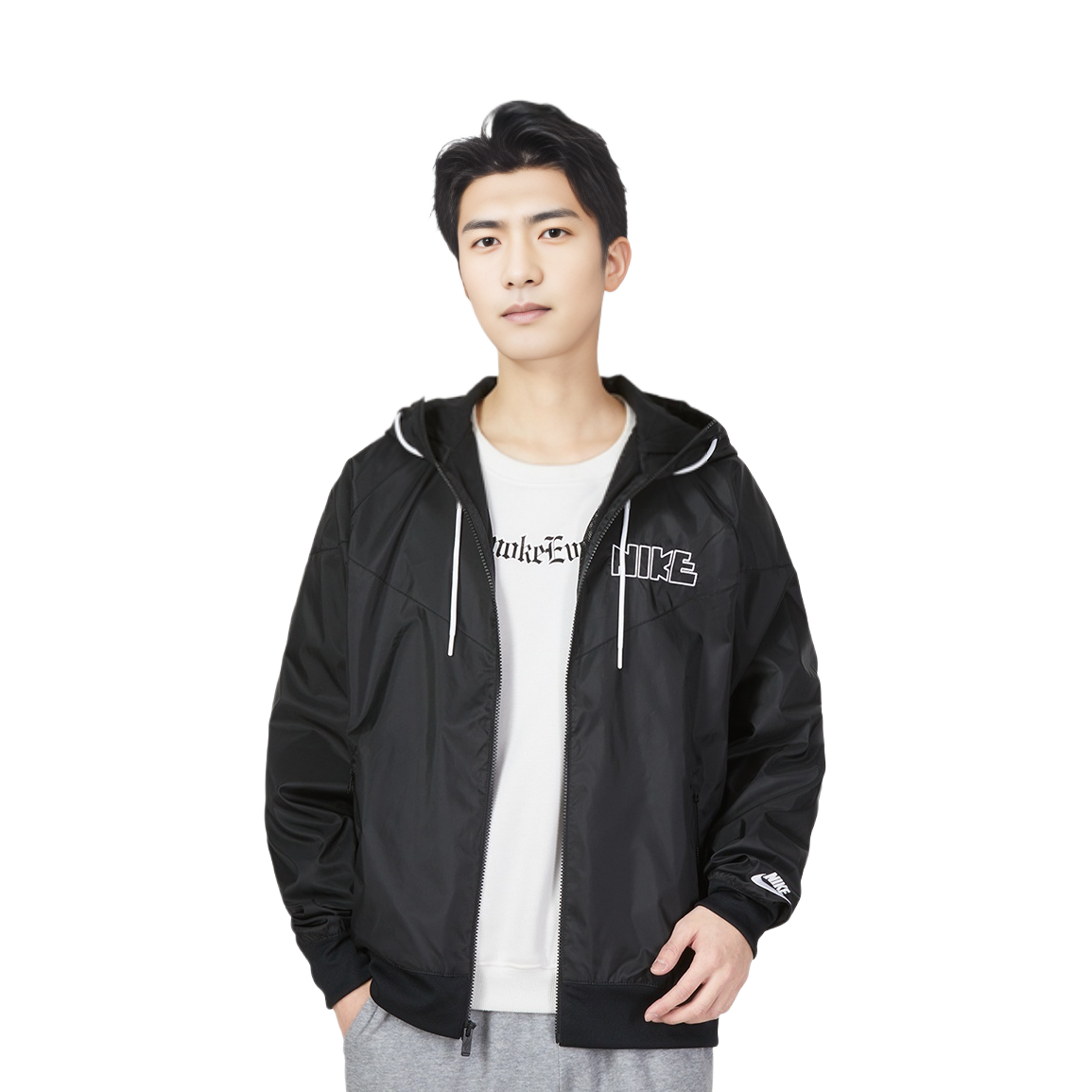 Shop Nike Letter Logo Embroidered Hooded Sports Jacket Black DX0695-010