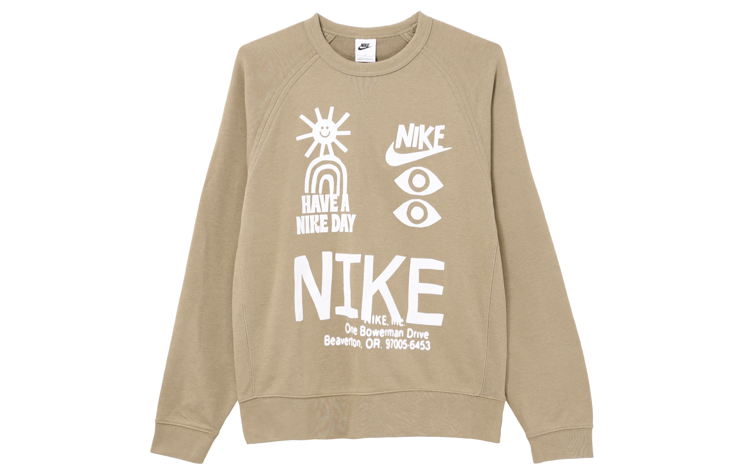 Nike Letter Logo Printed Pullover Retro Sweatshirt Khaki DQ4170-247
