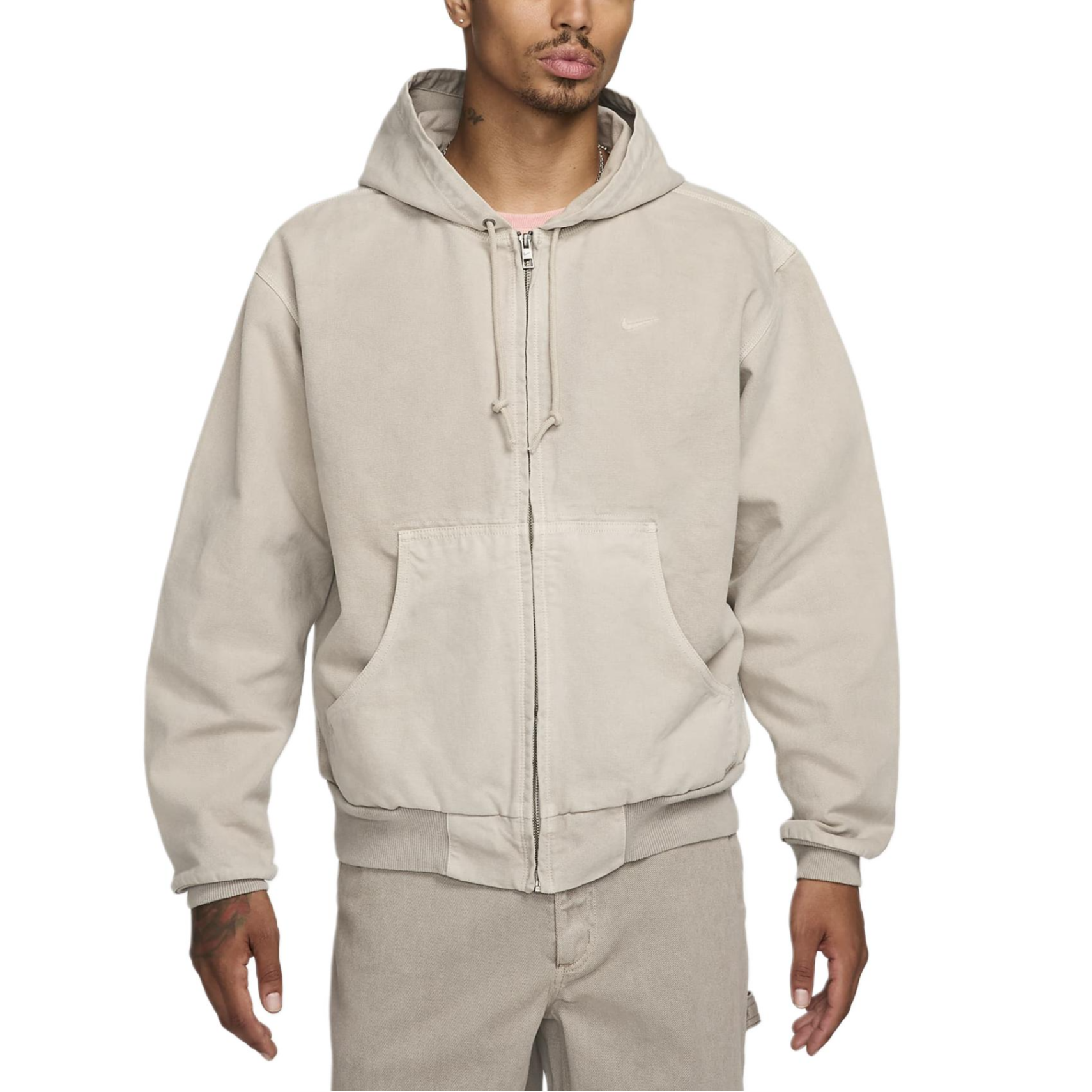 Nike Life Loose-Fit Zip Hoodie Jacket Light Iron Ore with Embroidered Logo FZ6575-014