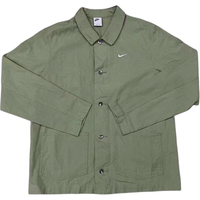Nike Life Plain Pocket Polo-Collar Jacket - Olive Green DQ5185-386