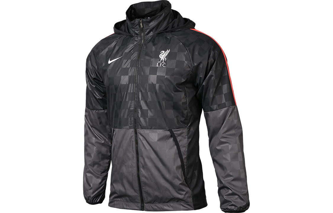 Nike Liverpool F C AWF Black Checkered Zip-up Hooded Jacket CZ3346-012