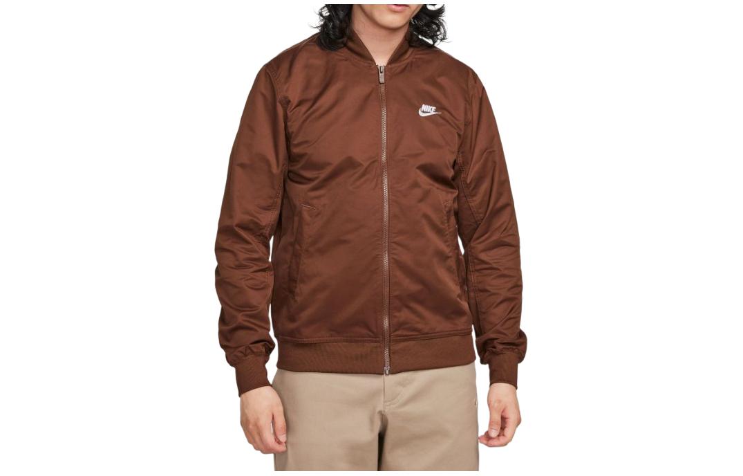 Nike Logo Baseball Collar Zipper Jacket in Brown DM6822-259