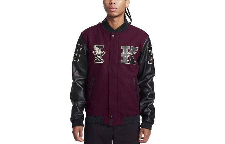 Order 나이키 로고 자수 컬러블록 캐주얼 재킷 남성용 나이트 브라운 레드. FQ0298-681