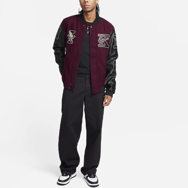 Shop 나이키 로고 자수 컬러블록 캐주얼 재킷 남성용 나이트 브라운 레드. FQ0298-681