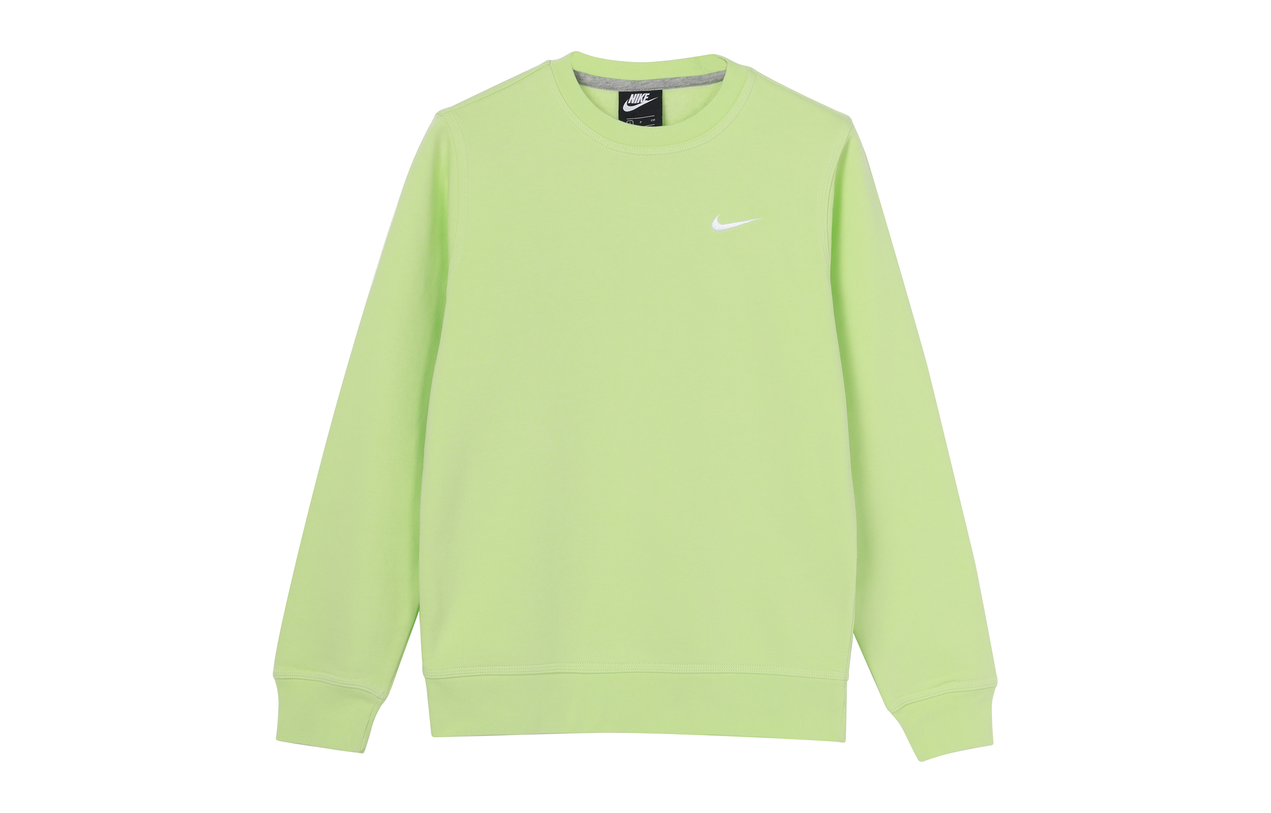 Nike Logo Embroidered Crewneck Pullover Sweatshirt Fluorescent Green 916609-383