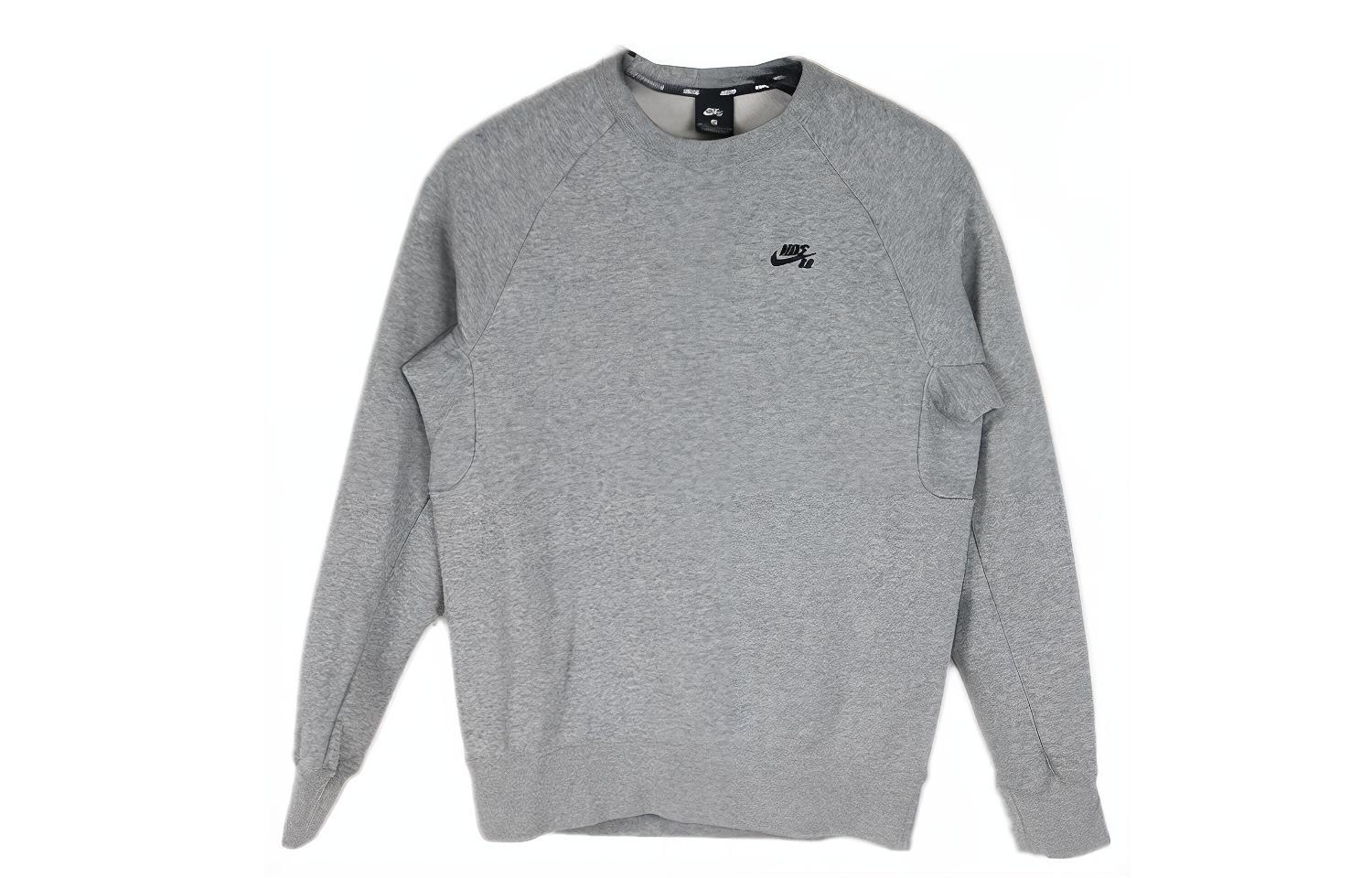 Nike Logo Embroidered Crewneck Raglan Fleece Pullover Sweatshirt Grey AQ9564-063