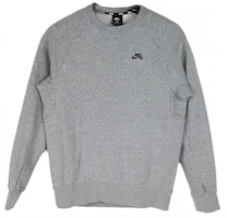 Nike Logo Embroidered Crewneck Raglan Fleece Pullover Sweatshirt Grey AQ9564-063 Nike Logo Embroidered Crewneck Raglan Fleece Pullover Sweatshirt Grey AQ9564-063