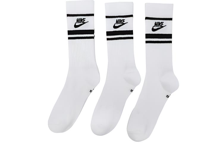 Nike Logo Jacquard Striped Crew Socks 3-Pack White Mens Sports Socks DX5089-103