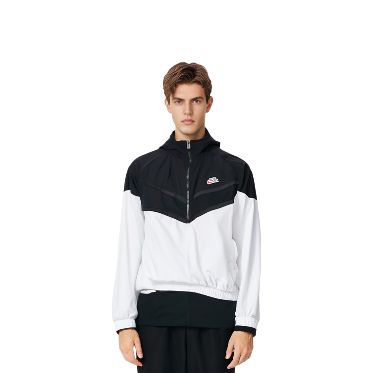 Nike Logo Patchwork Colorblock Hoodie Jacket Black/White Gift Option DA2493-010 圖 5