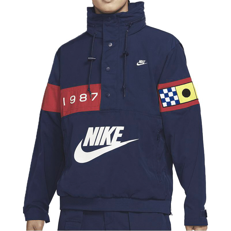 Nike Logo Printed Button-Up Drawstring Hooded Jacket  Navy Blue. DA0367-410 圖 4