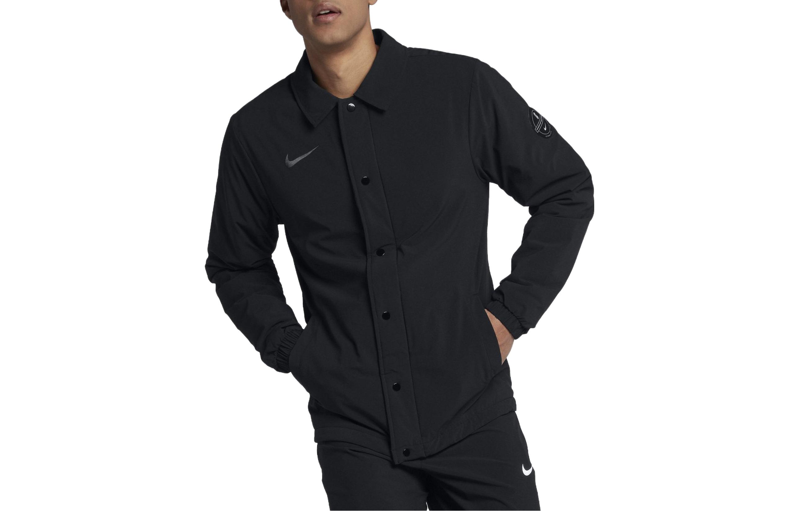 Nike Logo Printed Polo Collar Button-Up Jacket Black - 890654-010