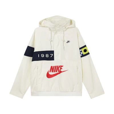Nike Logo Printed Single-Breasted Drawstring Hooded Jacket White. DA0367-133