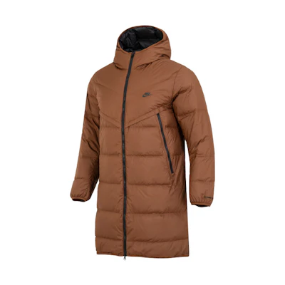 Nike Logo Printed Waterproof Down Jacket Brown Zip-Up Hoodie. DV1134-259