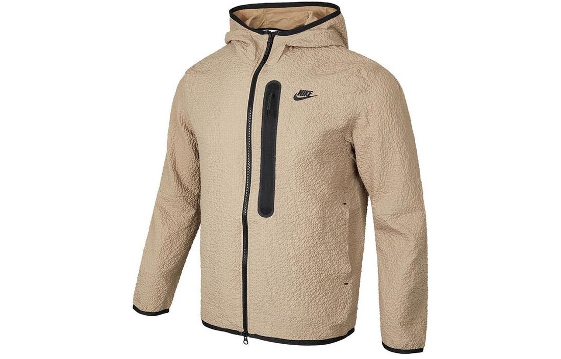 Nike Logo Printed Windproof Hooded Woven Jacket Brown DQ4323-247