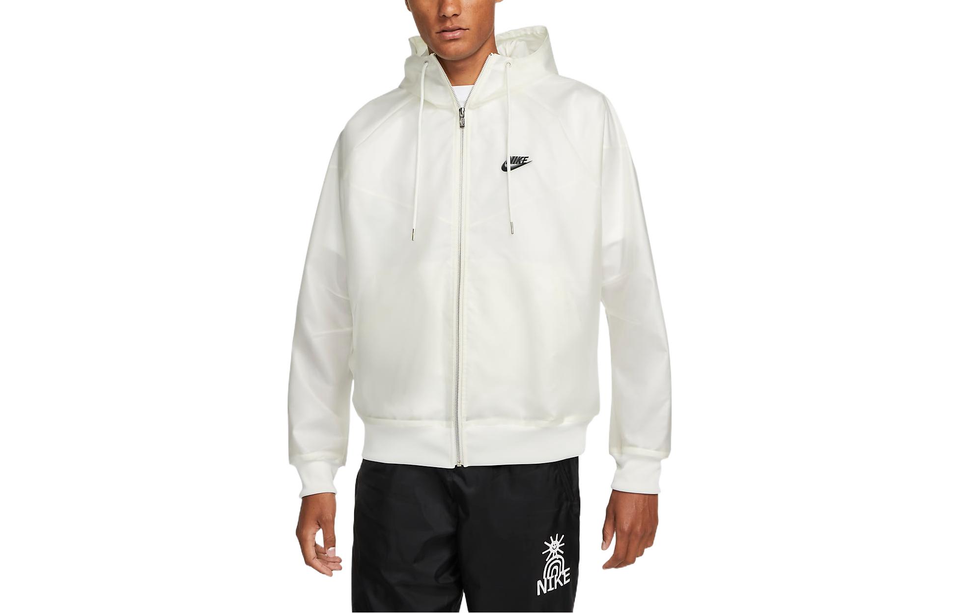 Nike Logo Printed Zip-Up Drawstring Hoodie Jacket White DQ4250-133