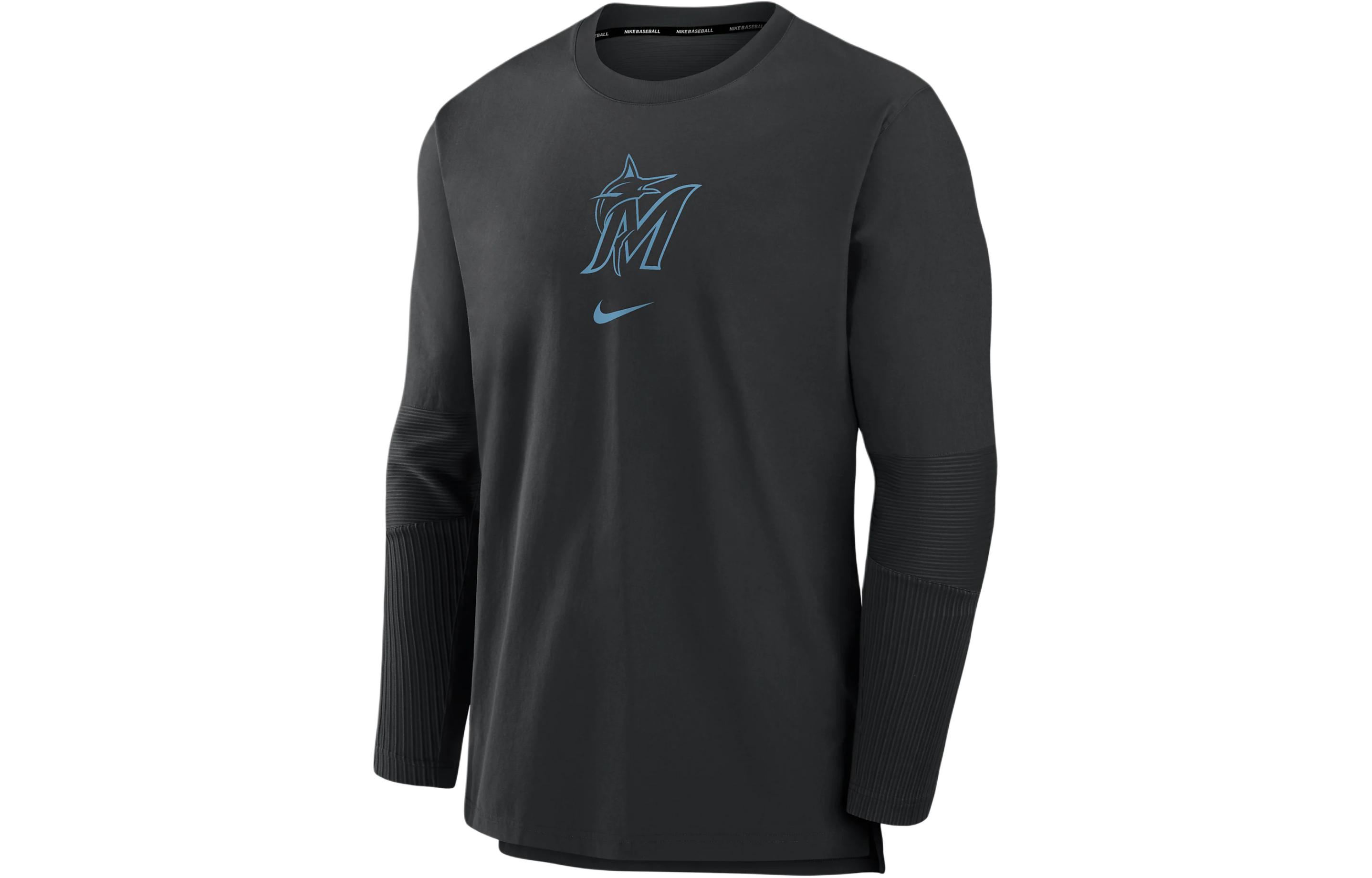 Nike Miami Marlins Authentic Player Logo Crewneck Jacket Black 015C912ZMQM-5Z2
