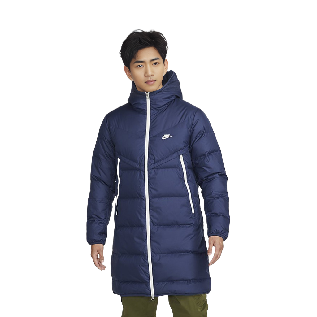 Shop Nike Mid-Length Hooded Down Jacket Navy Winter Coat DD6789-410