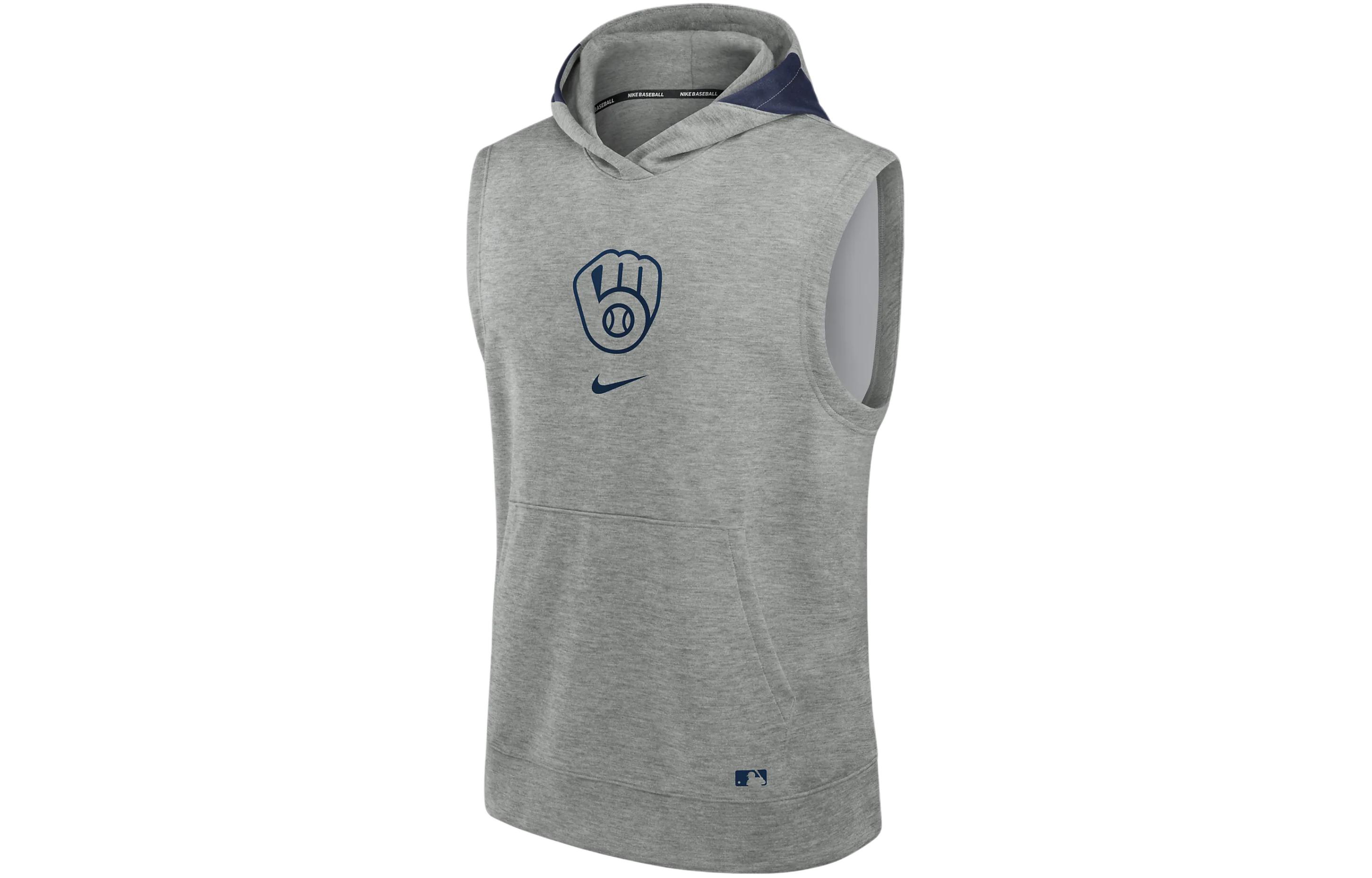 Nike Milwaukee Brewers Authentic Collection Logo Graphic Sleeveless Hoodie Grey Men 013U019NMZB-J3E