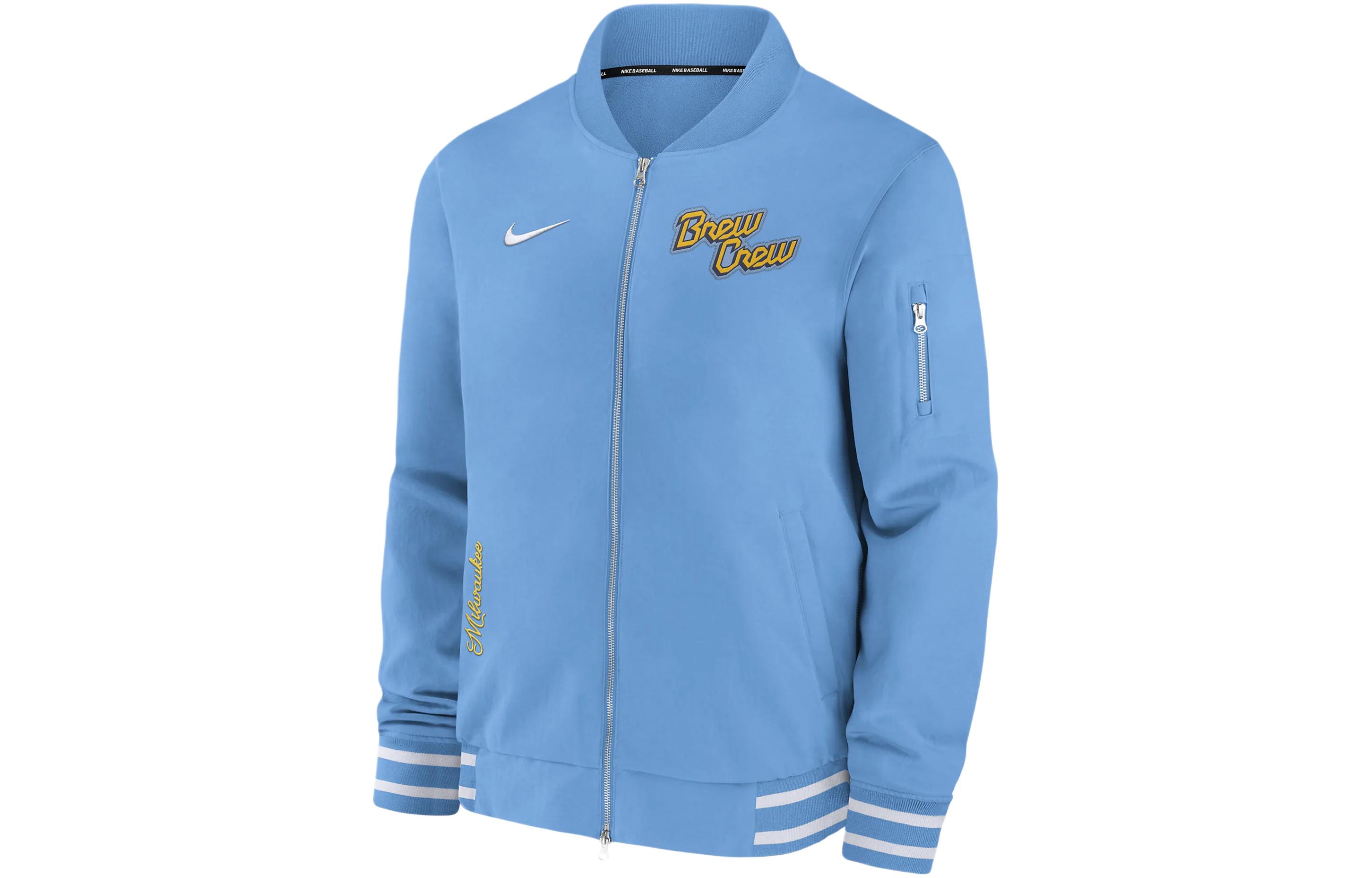 Nike Milwaukee Brewers Authentic Print Casual Jacket Blue 015D03BQMZB-ZHD