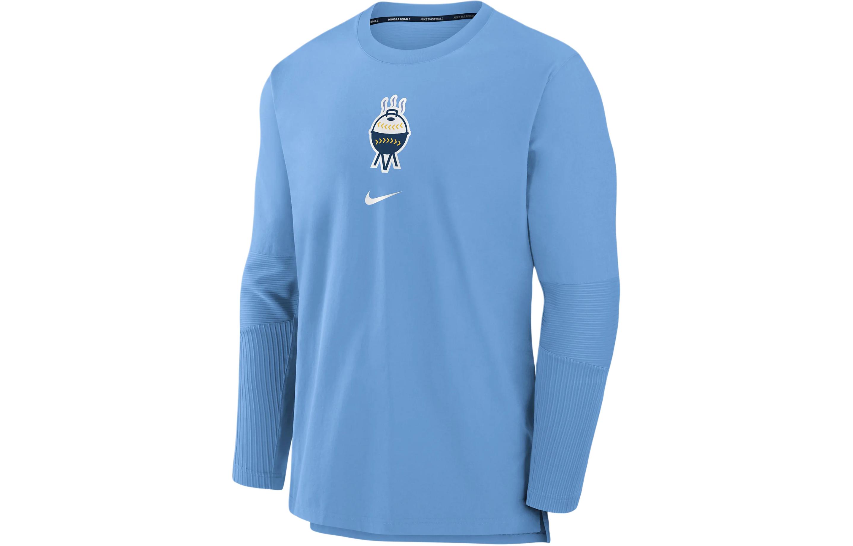 Nike Milwaukee Brewers City Connect Crewneck Sweatshirt Blue Mens Casual Long Sleeve 015C11QBMZB-FFM