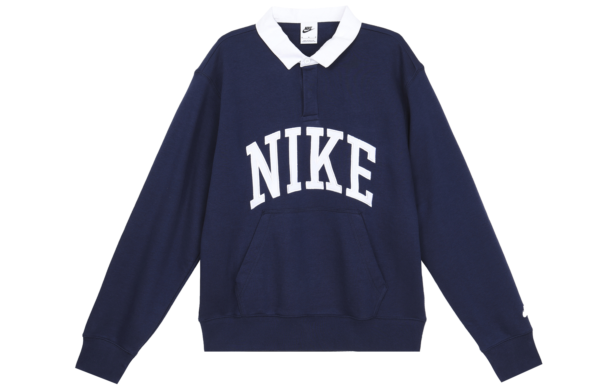 Nike Navy Blue Letter Print Fitted Long-Sleeve Polo Shirt FN3113-410
