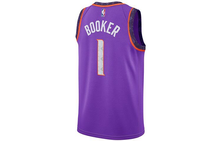 Lookbook Nike NBA 18-19 Devin Booker Suns Ungu Retro Jersey Bola Keranjang Fan Edition. AJ4638-561