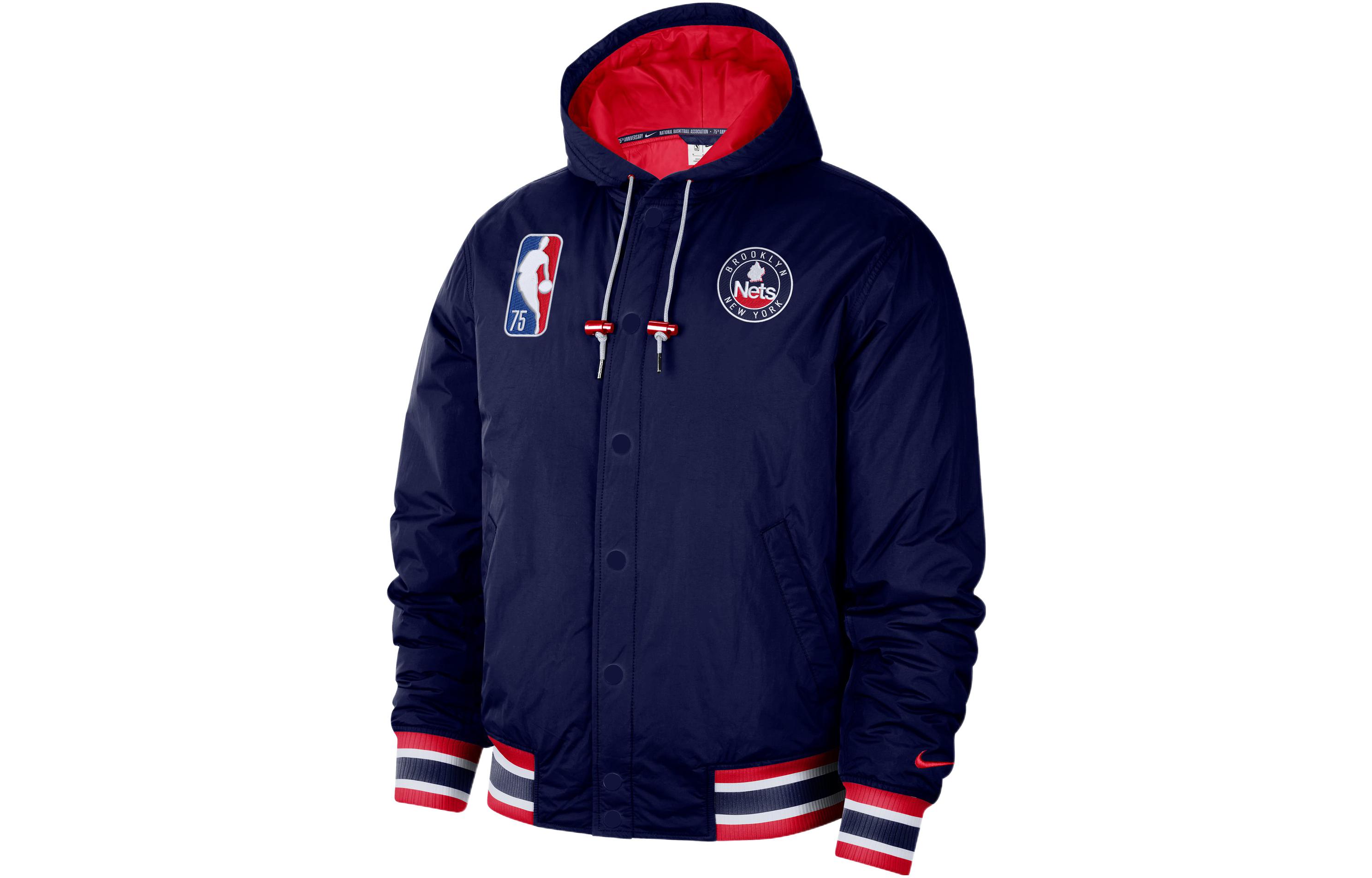 Nike NBA Brooklyn Nets Logo Stripe Button-Up Hoodie Jacket Space Blue  DB1981-492