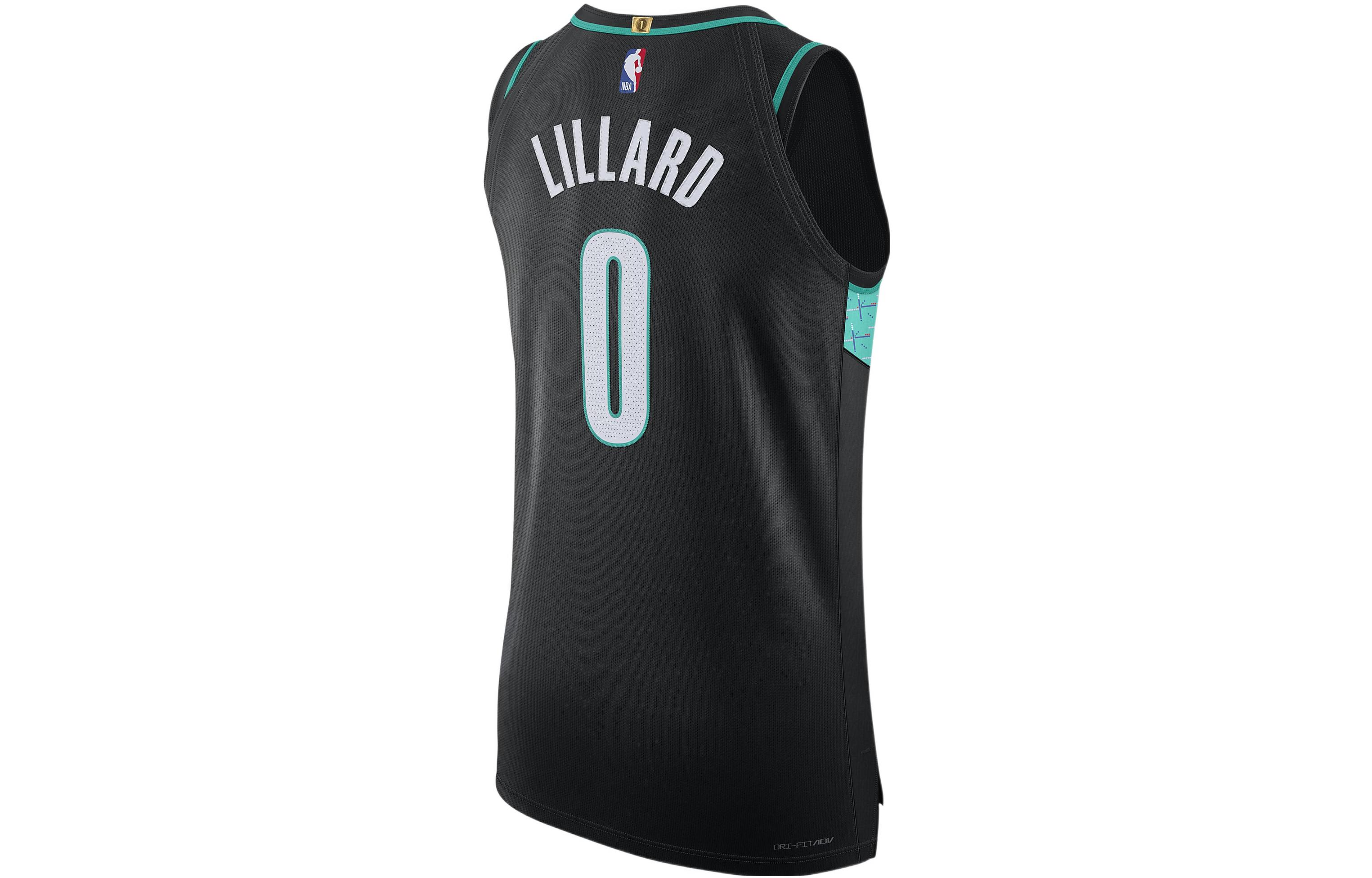 Lookbook Jersey Nike NBA Portland Trail Blazers Damian Lillard #0 Hitam Edisi Kota 2022-23 DQ0209-010