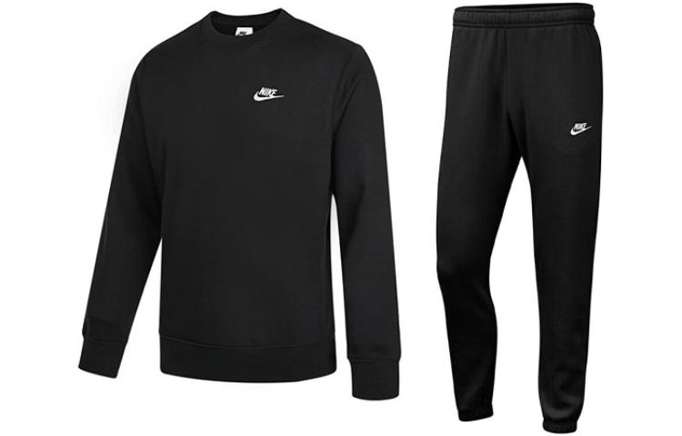 Nike NSW Club Fleece Sweatsuit Set Black Crewneck & Joggers Casual Wear BV2663-010+BV2738-010