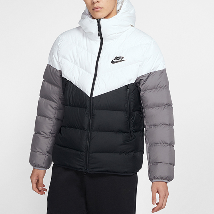 Shop Nike NSW Down Fill Water-Repellent Hooded Jacket Winter Black/White CU0226-100