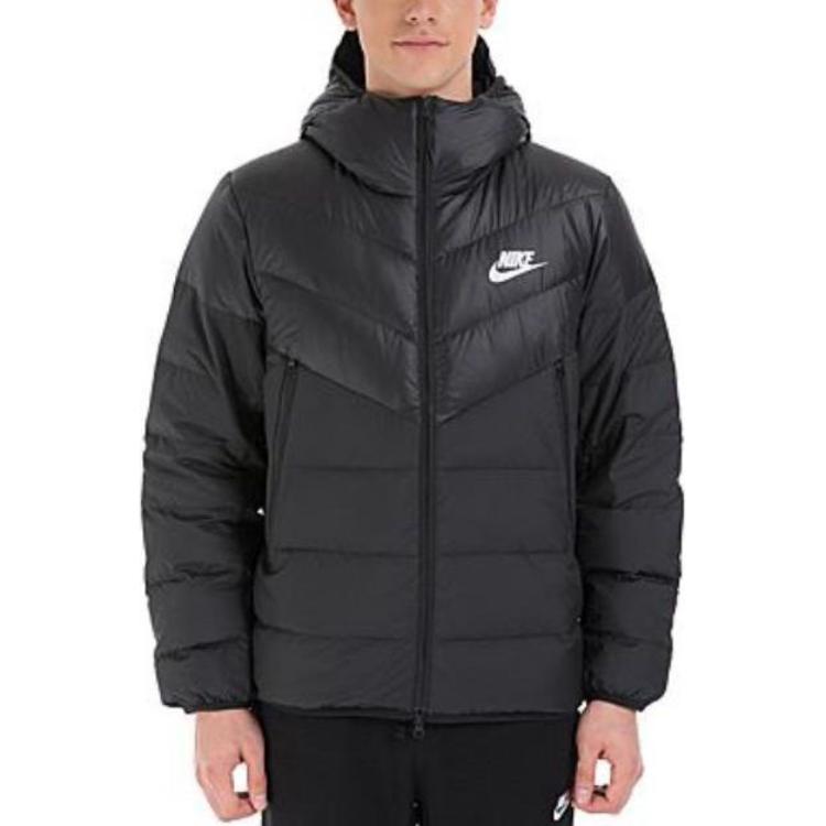 Sizing 나이키 NSW 윈드러너 다운-필 블랙 후드 겨울 재킷 남성용 928834-010