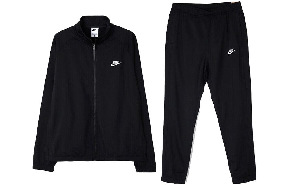 Nike Poly-Knit Tracksuit Black Zip-Up Top & Drawstring Jogger Sports Set FB7351-010