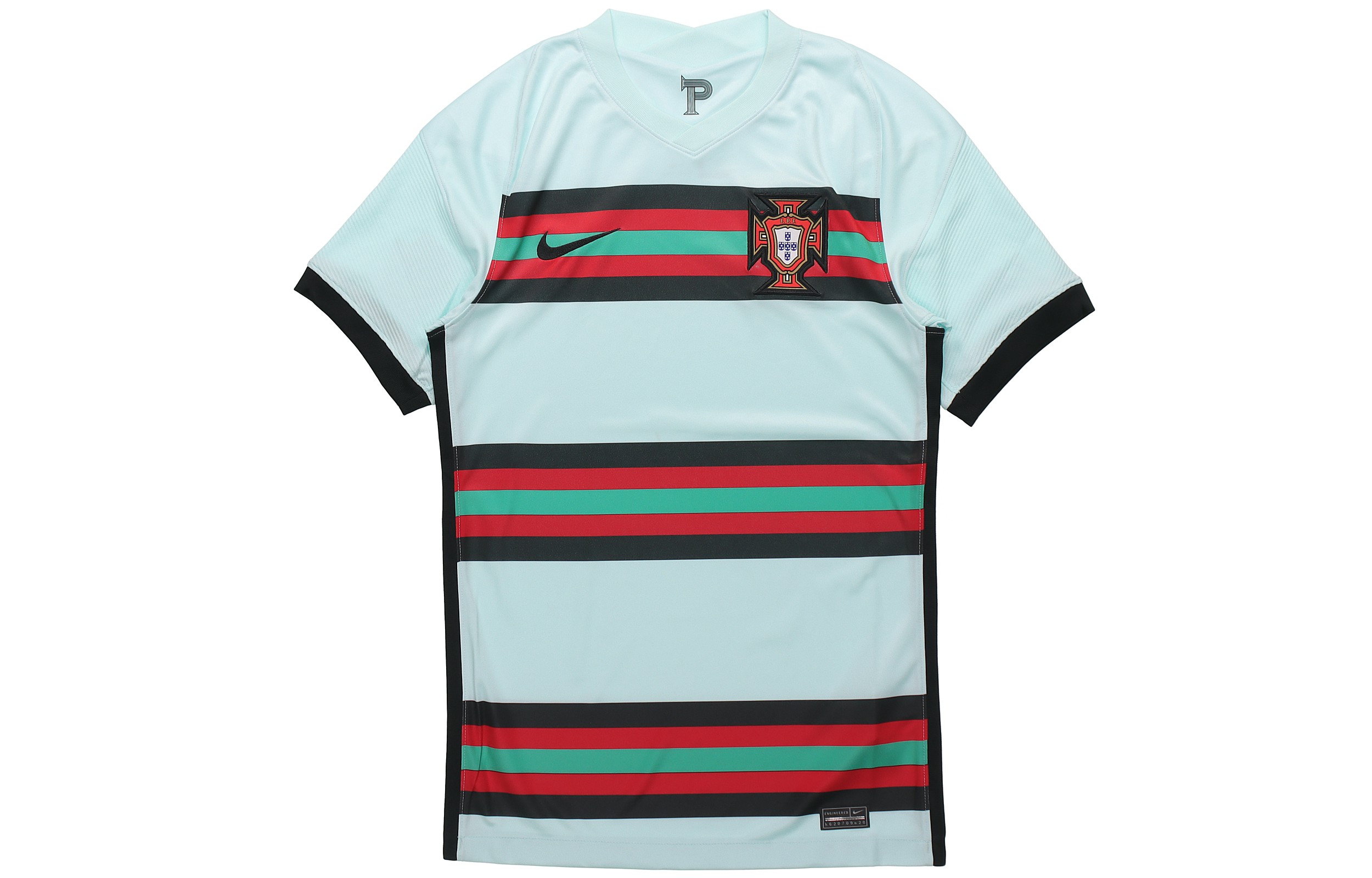 Nike Portugal Striped V-Neck Retro Football Jersey Light Cyan Short Sleeve CD0703-336