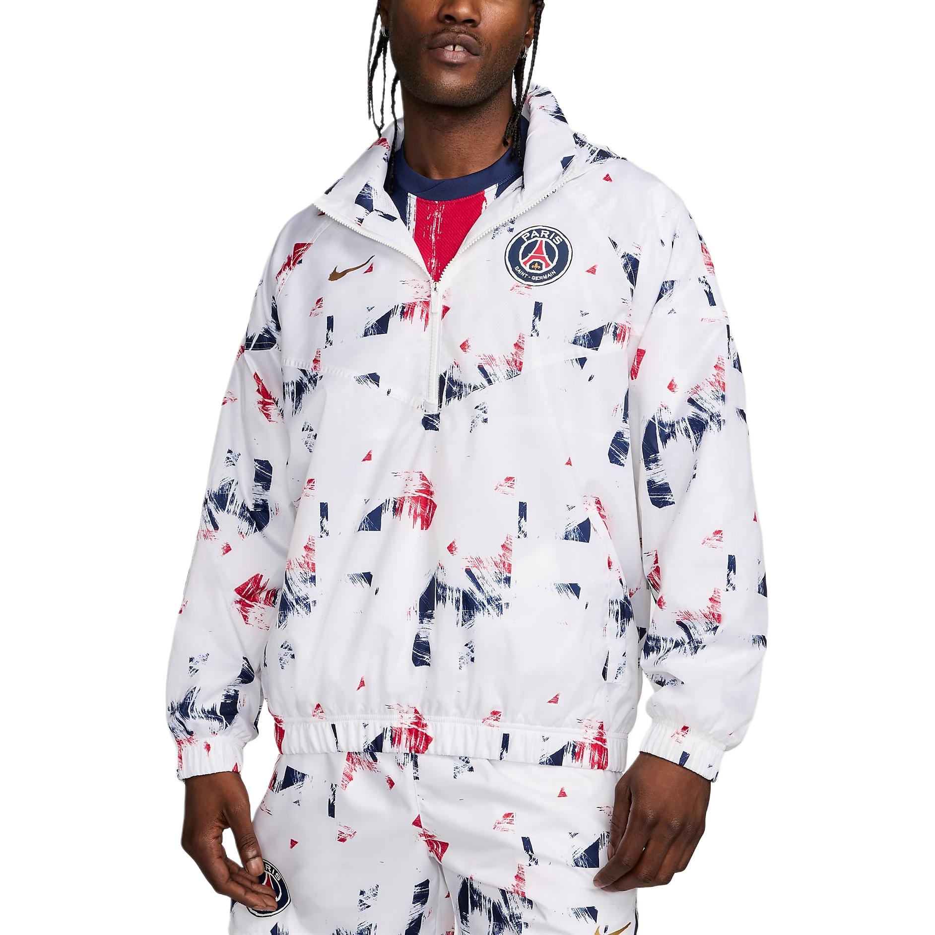Nike PSG FW24 White Anorak Jacket Logo Zip Long Sleeve Football Style FQ3188-100