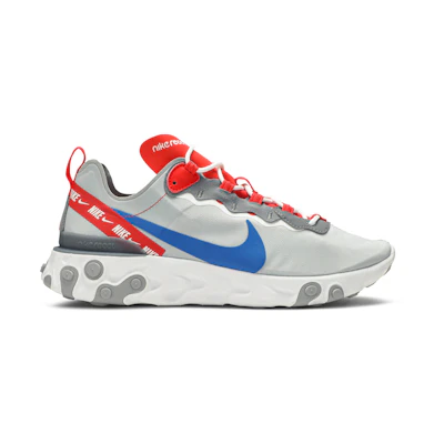 Nike React Element 55 Wolf Grey Game Royal Habanero Red