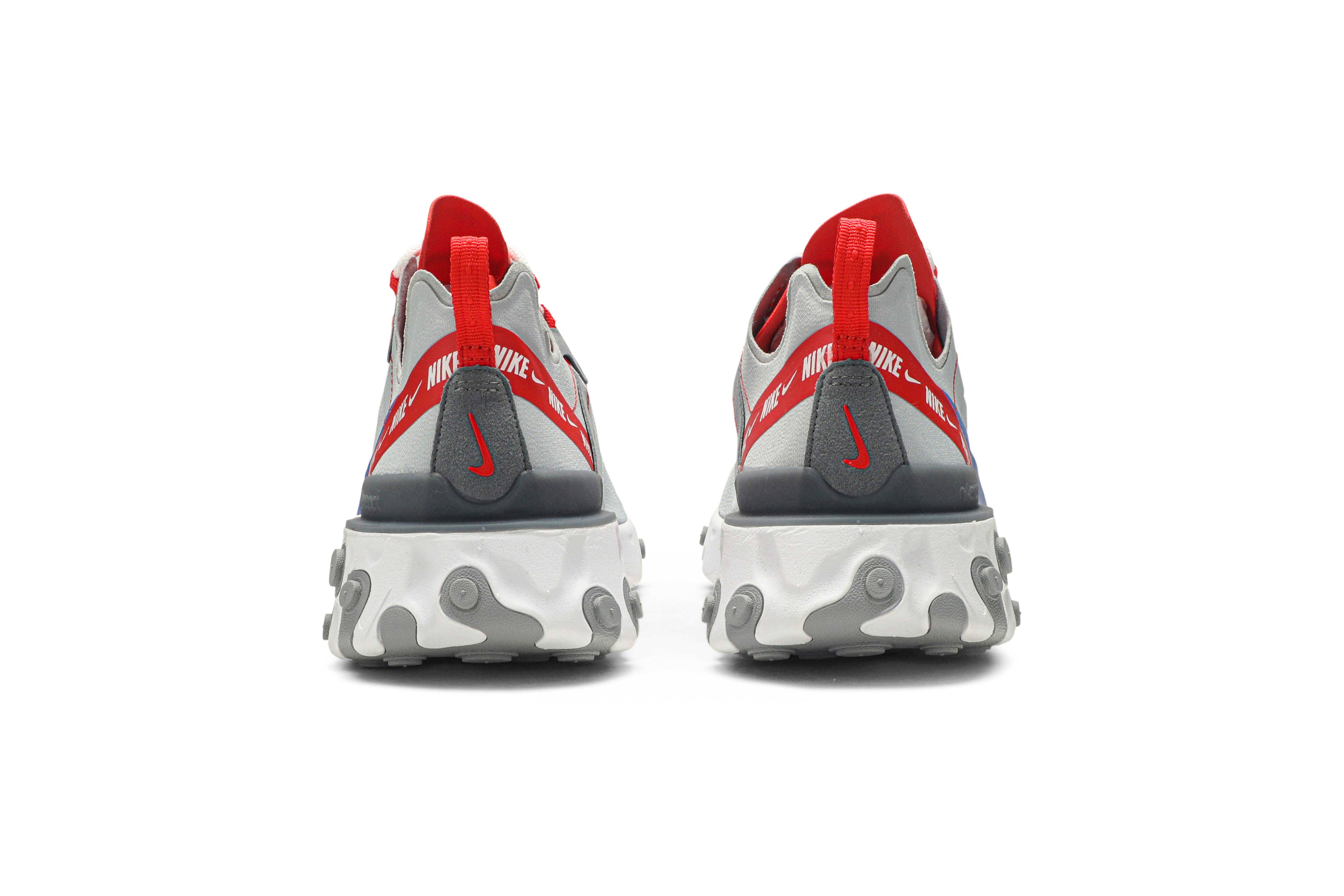 Details for Nike React Element 55 Wolf Grey Game Royal Habanero Red CD7340-001