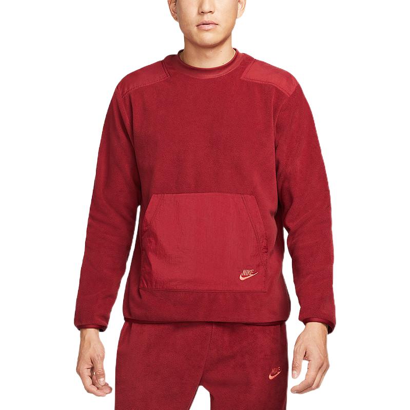 Nike Red Fleece Pullover Sweatshirt with Patchwork Logo Design DD4855-677