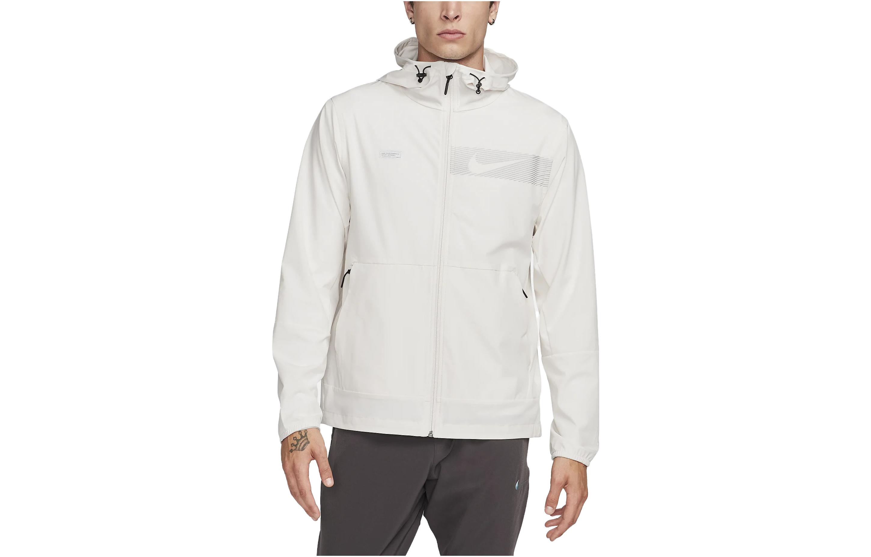 Nike Repel Hooded Versatile Jacket White Logo Print Full-Zip Coat FB8558-030