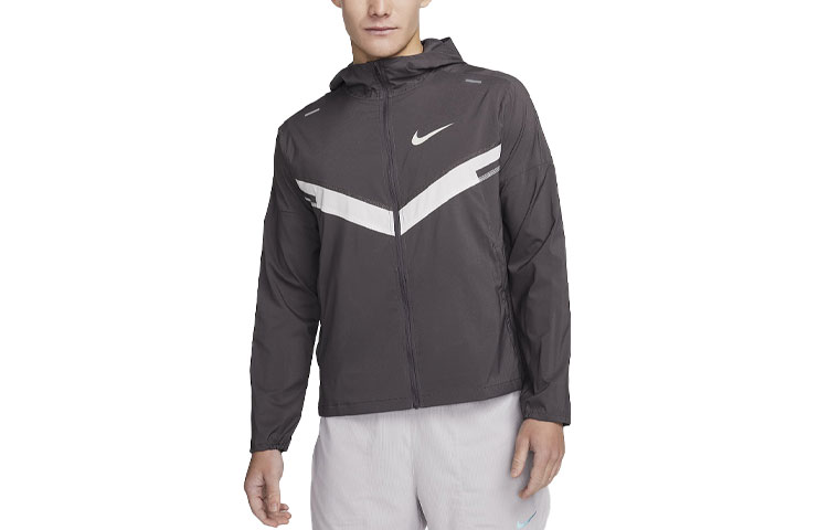 Nike Repel Windrunner Water-Resistant Jacket Gray with Logo Print & Colorblock FQ8017-254