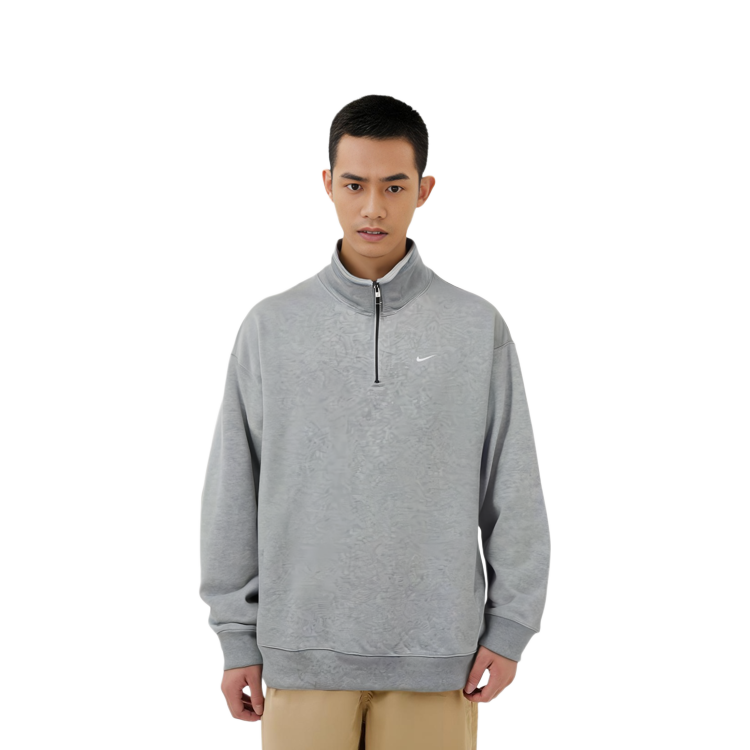Details for Nike Retro Sweatshirt Kerah Stand Resleting Lengan Panjang Logo - Abu-Abu DQ5209-051
