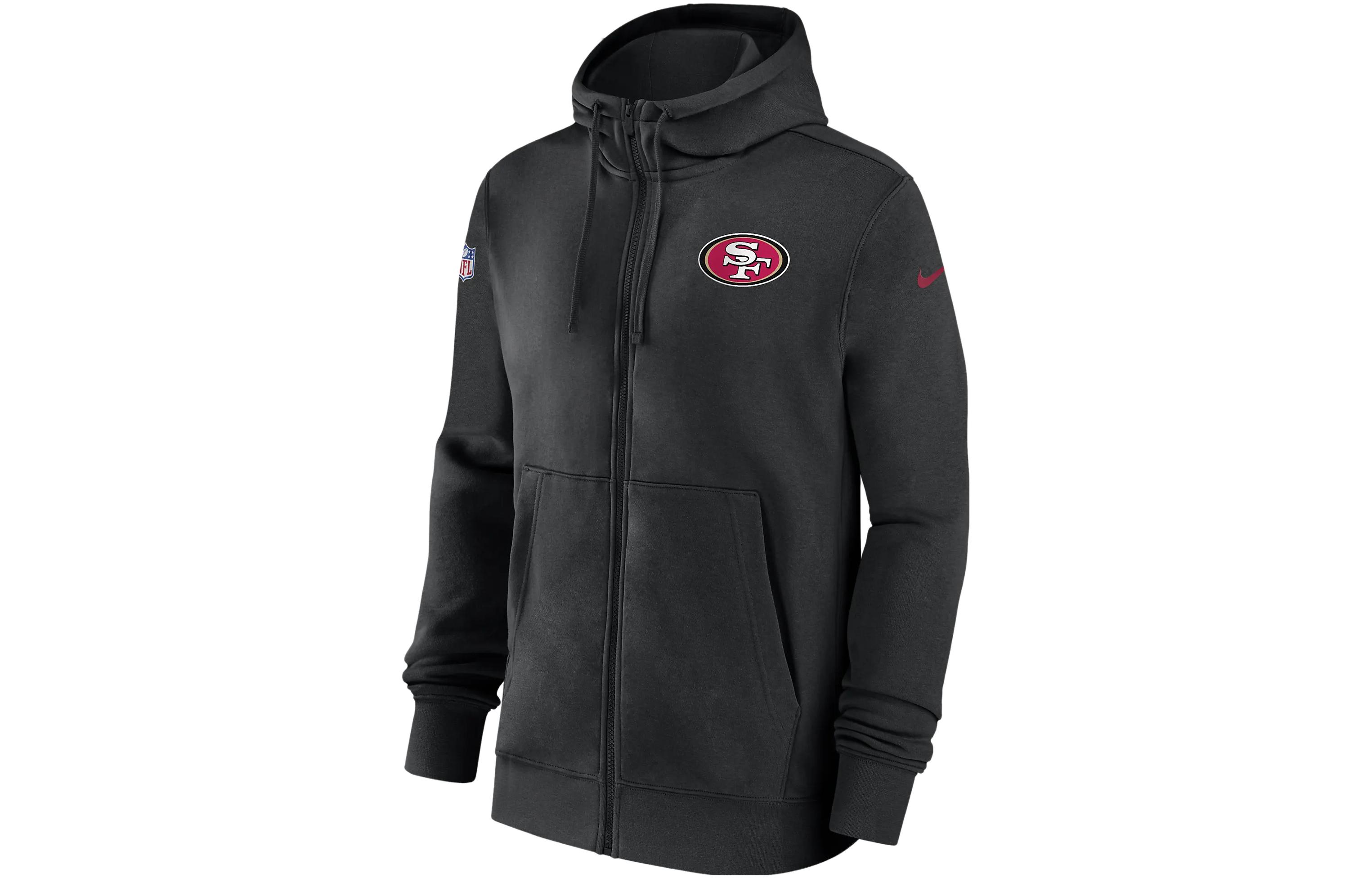 Nike San Francisco 49ers Sideline Club Logo Print Hoodie Black ( Full-Zip) 00MR00A73-XNN