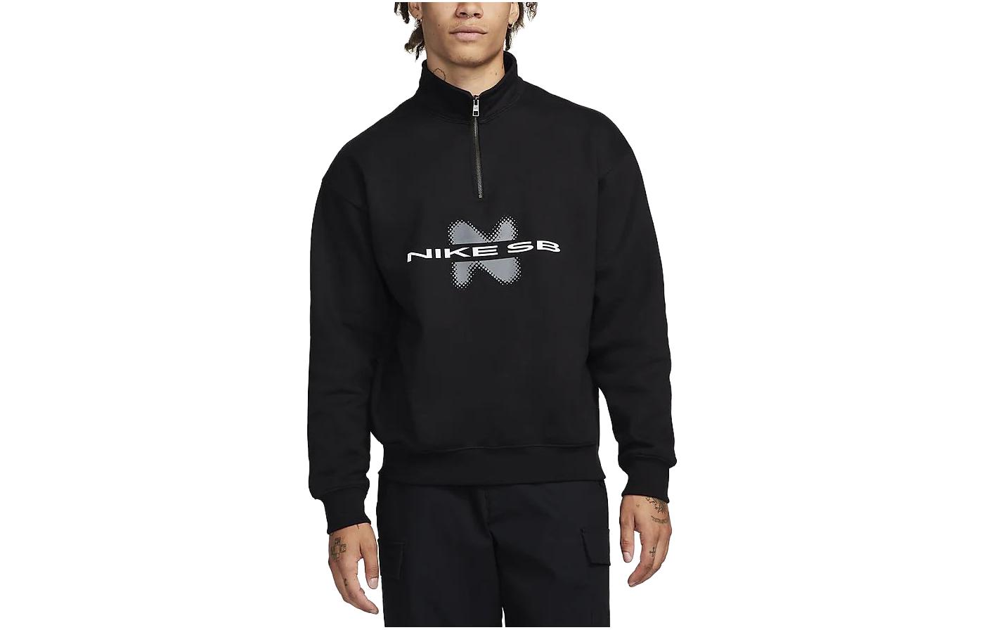 Nike SB Alphabet Half-Zip Pullover Sweatshirt Black Unisex Casual FB8563-010