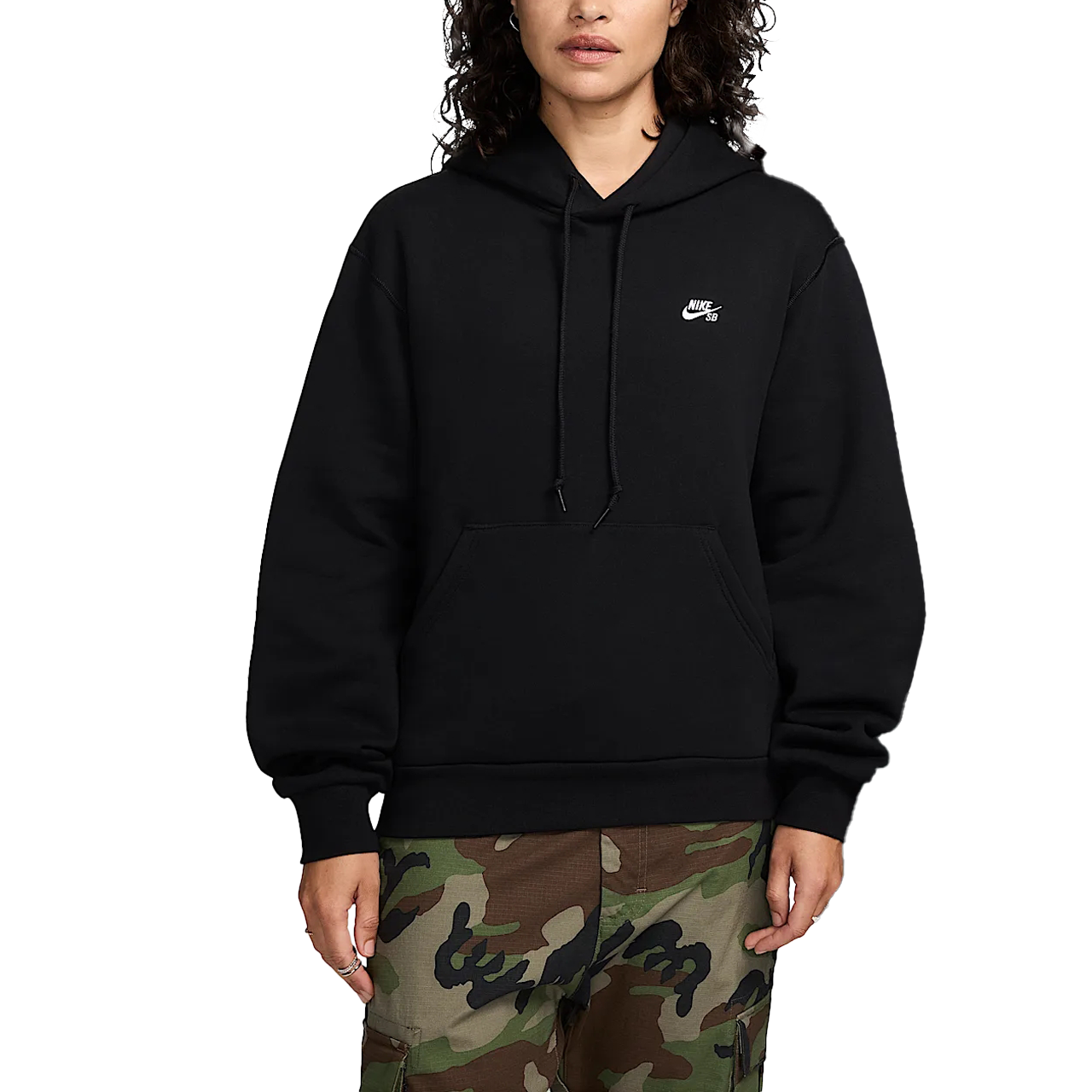 Nike SB Fleece Hoodie Unisex Black/White Loose Fit Long Sleeve Pullover FV7352-010