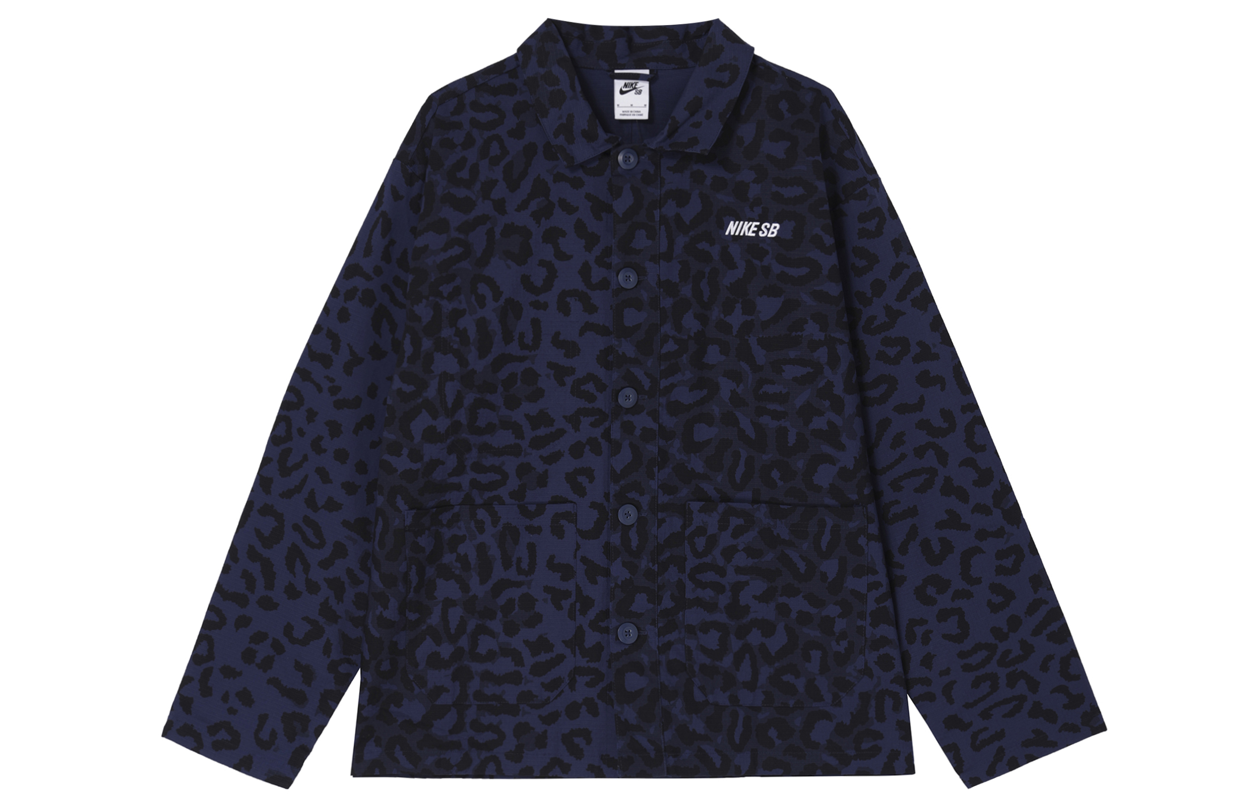 Nike SB Leopard Print Embroidered Workwear Jacket Navy Blue Unisex FN2592-410