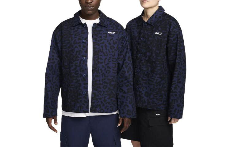 Nike SB Leopard Print Embroidered Workwear Jacket Navy Blue Unisex FN2592-410 圖 2